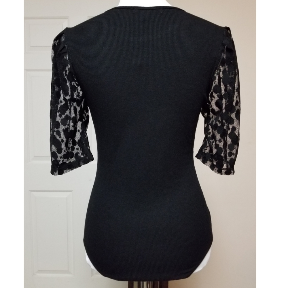 ๐๏ธโฌ๏ธ๐HOST PICK๐ Good Luck Gem Black Mesh Dot Sleeve Bodysuit - Picture 6 of 8